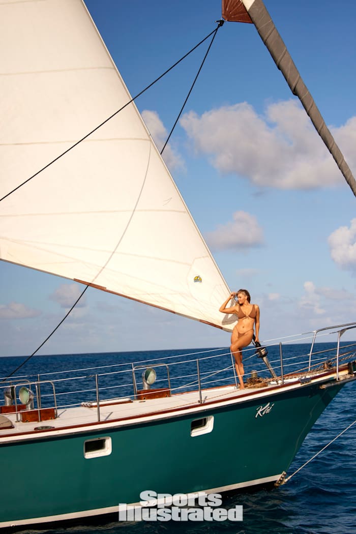 Camille Kostek was photographed by Derek Kettela in St. Croix. Swimsuit by Riot Swim.